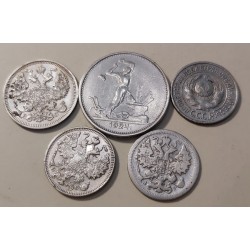 RUSSIA  - LOTTO DI 5 MONETE IN ARGENTO 1902-1925